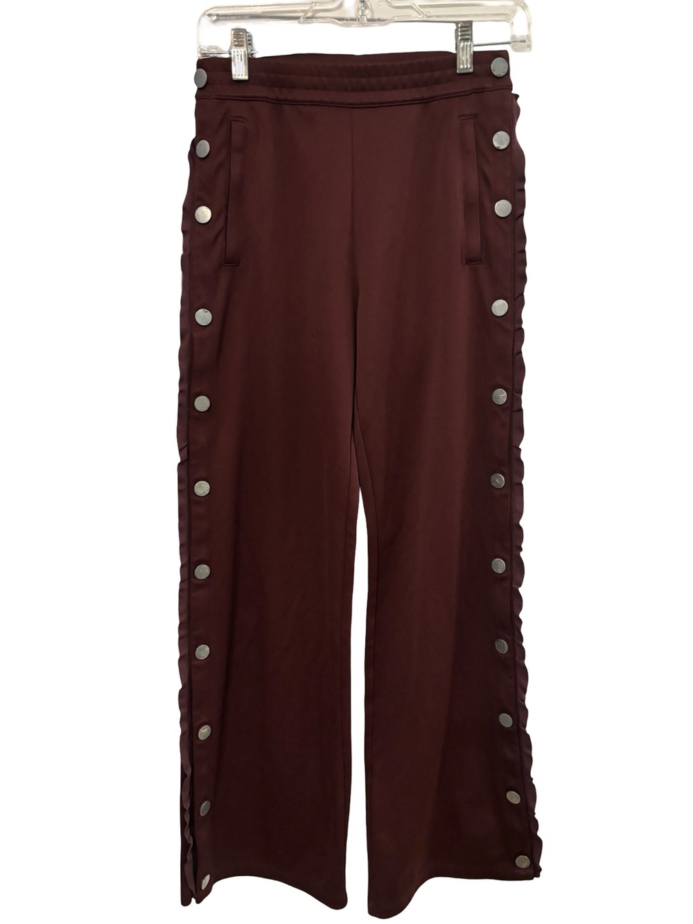 Tory Sport Maroon Snap-Trim Wide Leg 70’s Track Pants XS Tall Petite